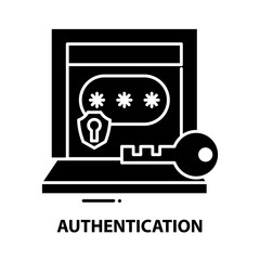 authentication icon, black vector sign with editable strokes, concept illustration