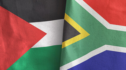 South Africa and Palestine two flags textile cloth 3D rendering