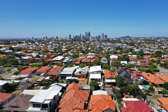 Aerial Urban Landscape  View Of Suburban Cityscape In Perth Western Australia