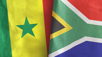 Fototapeta premium South Africa and Senegal two flags textile cloth 3D rendering