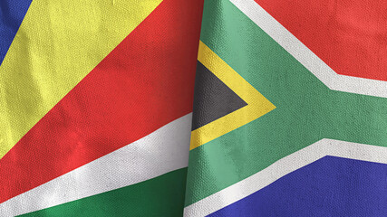 South Africa and Seychelles two flags textile cloth 3D rendering