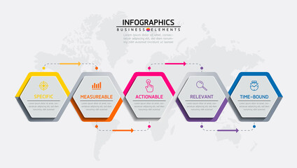 Vector elements for infographics. presentation and chart. steps or processes. 
options number workflow template design. 5 steps.