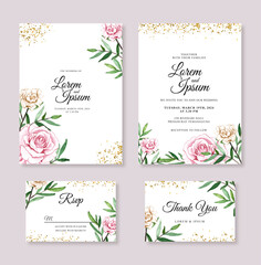 Beautiful wedding card invitation template with hand painted watercolor flower