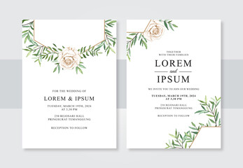 Minimalist wedding invitation template with hand drawn watercolor floral