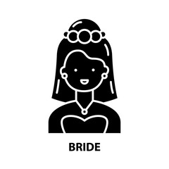 bride icon, black vector sign with editable strokes, concept illustration