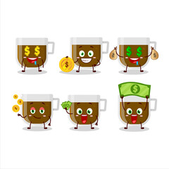 Cup of coffee cartoon character with cute emoticon bring money