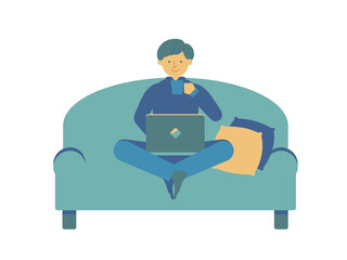 Illustration of a boy using a PC at home