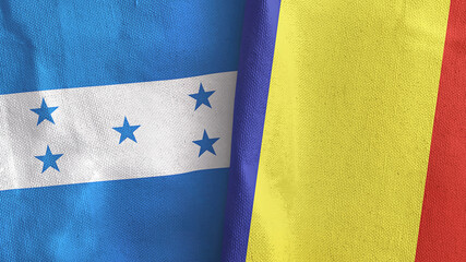 Romania and Honduras two flags textile cloth 3D rendering