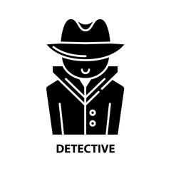 detective icon, black vector sign with editable strokes, concept illustration