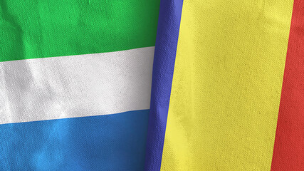 Romania and Sierra Leone two flags textile cloth 3D rendering
