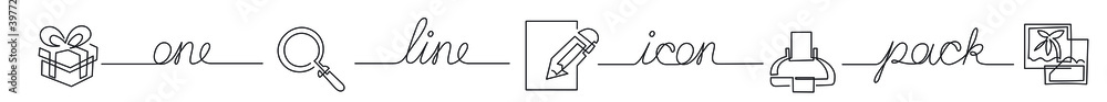 Poster one line icon pack of search document and print
