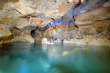Gator Hole Spring Cave during water drawn down to repair the dam. Merritts Mill Pond, Mariana, Florida