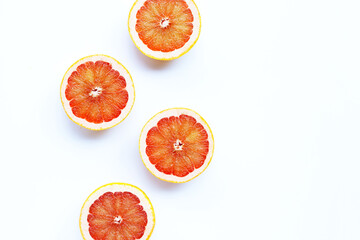 High vitamin C. Juicy grapefruit on white.