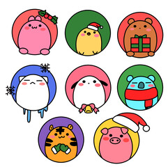 set of funny animals christmas