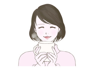 冬服の女性_正面_笑顔_マグカップ