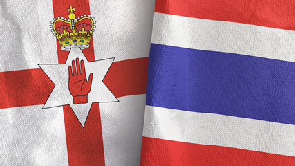 Thailand and Northern Ireland two flags textile cloth 3D rendering