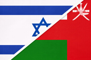 Israel and Sultanate of Oman, symbol of national flags from textile.