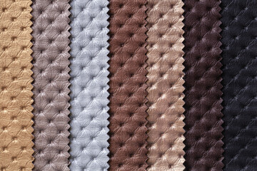 Swatch of leather textile brown and gray colors, background.