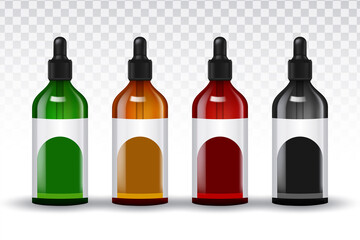 Vector realistic set bottles for essential oils and cosmetic products