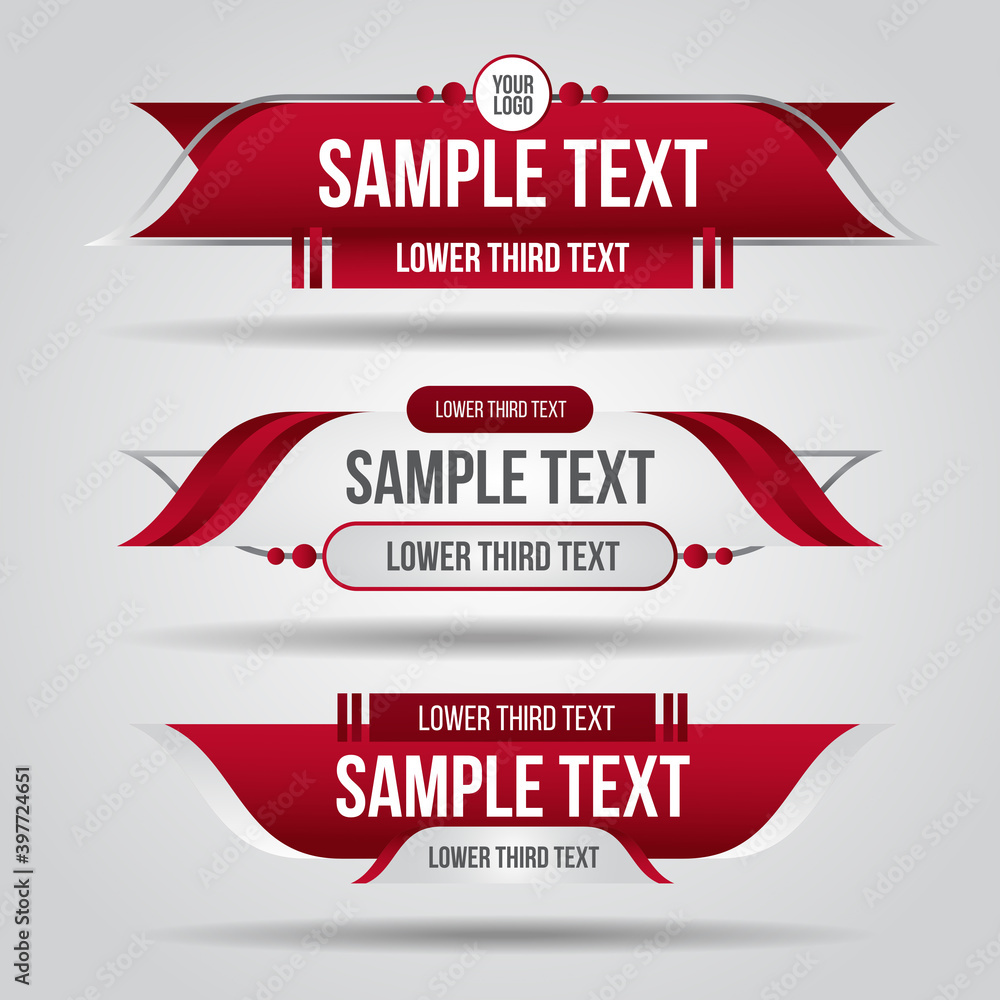 Poster lower third tv red design template modern contemporary. set of banners bar screen broadcast bar name
