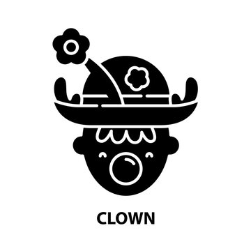 clown icon, black vector sign with editable strokes, concept illustration