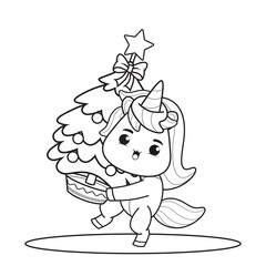 Coloring book christmas day with cute unicorn 