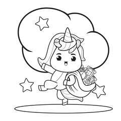 Coloring book christmas day with cute unicorn 