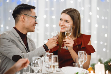 Young couple at the holiday table.