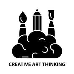 creative art thinking icon, black vector sign with editable strokes, concept illustration