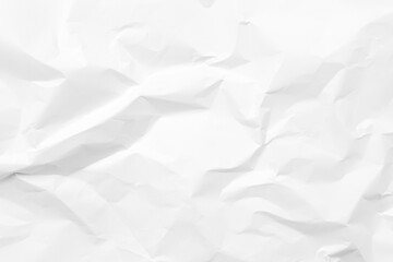 White crumpled paper texture background. Clean white paper. Top view.