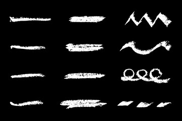 Set of grunge black chalk texture stripe brush on black background