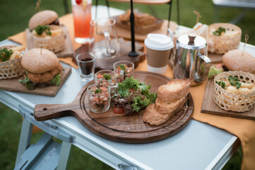 outdoor picnic food in the garden