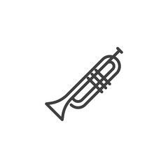 Trumpet musical instrument line icon. linear style sign for mobile concept and web design. Wind instrument trumpet outline vector icon. Symbol, logo illustration. Vector graphics © alekseyvanin