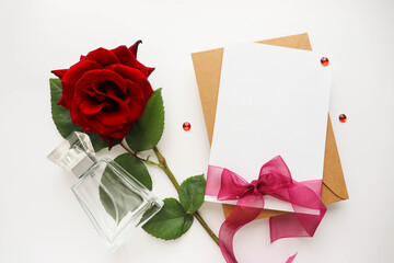 layout greeting card. beautiful bouquet of red roses and space for text