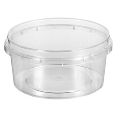 Reusable plastic transparent box for takeaway food, picnic, salad for shop isolated on white
