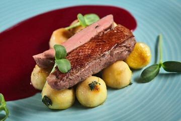 Duck Breast with Berry Sauce and Baby Potato