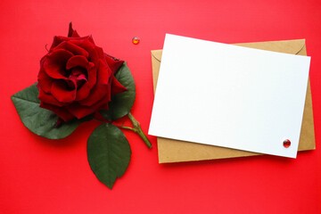 layout greeting card. beautiful bouquet of red roses and space for text