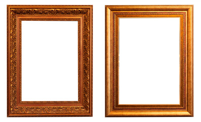 Set of gilded antique picture frames isolated on white background.