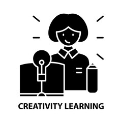 creativity learning icon, black vector sign with editable strokes, concept illustration