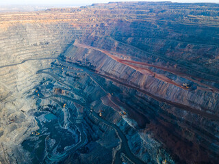 Huge iron ore quarry iron ore quarry top view Aero photo shoot.