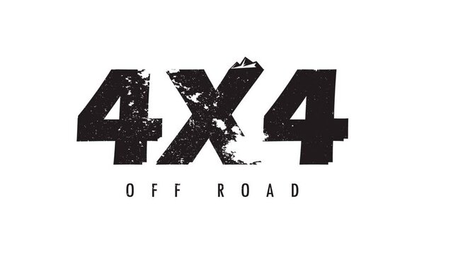 4x4 off road emblem with mountain animated on white background.
