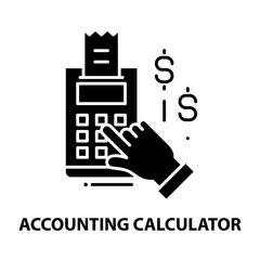 accounting calculator icon, black vector sign with editable strokes, concept illustration