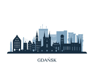 Gdansk skyline, monochrome silhouette. Vector illustration.