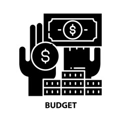 budget icon, black vector sign with editable strokes, concept illustration