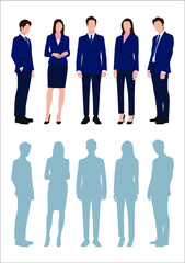 Businessman and women with suits standing in white background, Businessman people, group of men and women, wearing working outfit, shadow