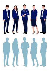Businessman and women with suits standing in white background, Businessman people, group of men and women, wearing working outfit, shadow