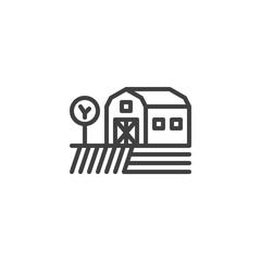 Farmland barn line icon. linear style sign for mobile concept and web design. Agriculture field and farm barn outline vector icon. Symbol, logo illustration. Vector graphics