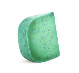 diced Blue cheese with rosemary isolated on white background with clipping path and full depth of field.