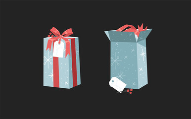 Cartoon Illustration Christmas Gift Box isolated. Creative Flat Style Art Work Collection. Actual vector drawing of Holiday Things Packing. Cozy Winter Decoration set