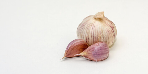 Garlic on a white background. Close up.